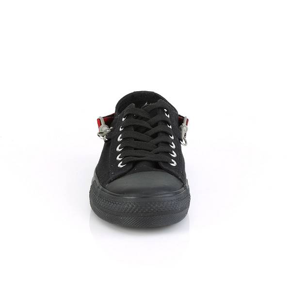 Demonia Deviant-07 Black Canvas Schuhe Herren D129-834 Gothic Sneakers Schwarz Deutschland SALE